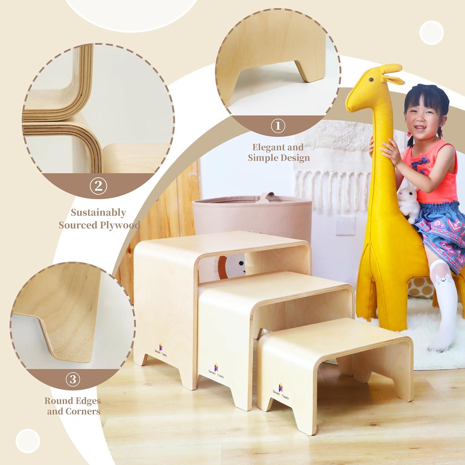 Juego de Taburetes Apilables Damoch 3 en 1 para Niños - Madera Ecológica