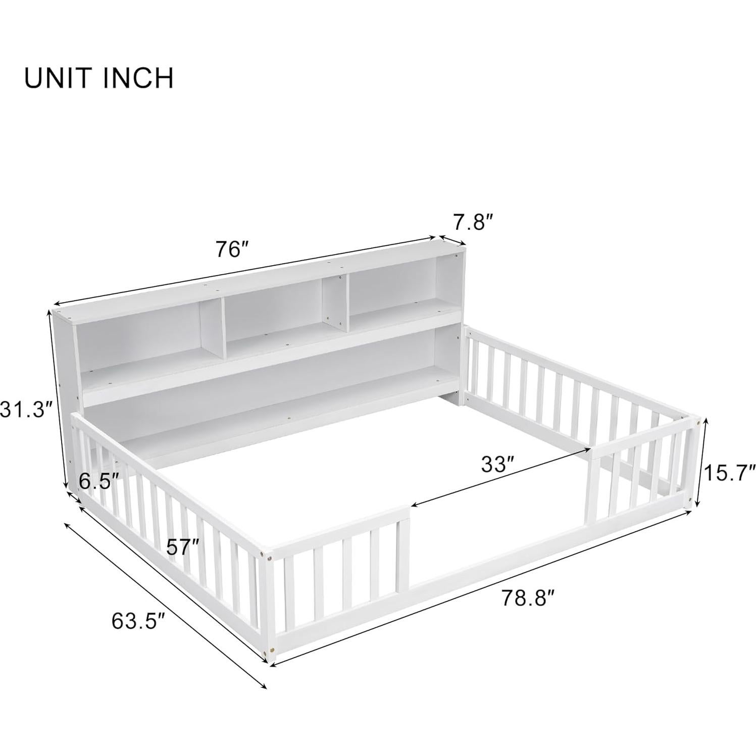 Cama Montessori de Piso Completo Bellemave con Estantería Blanca