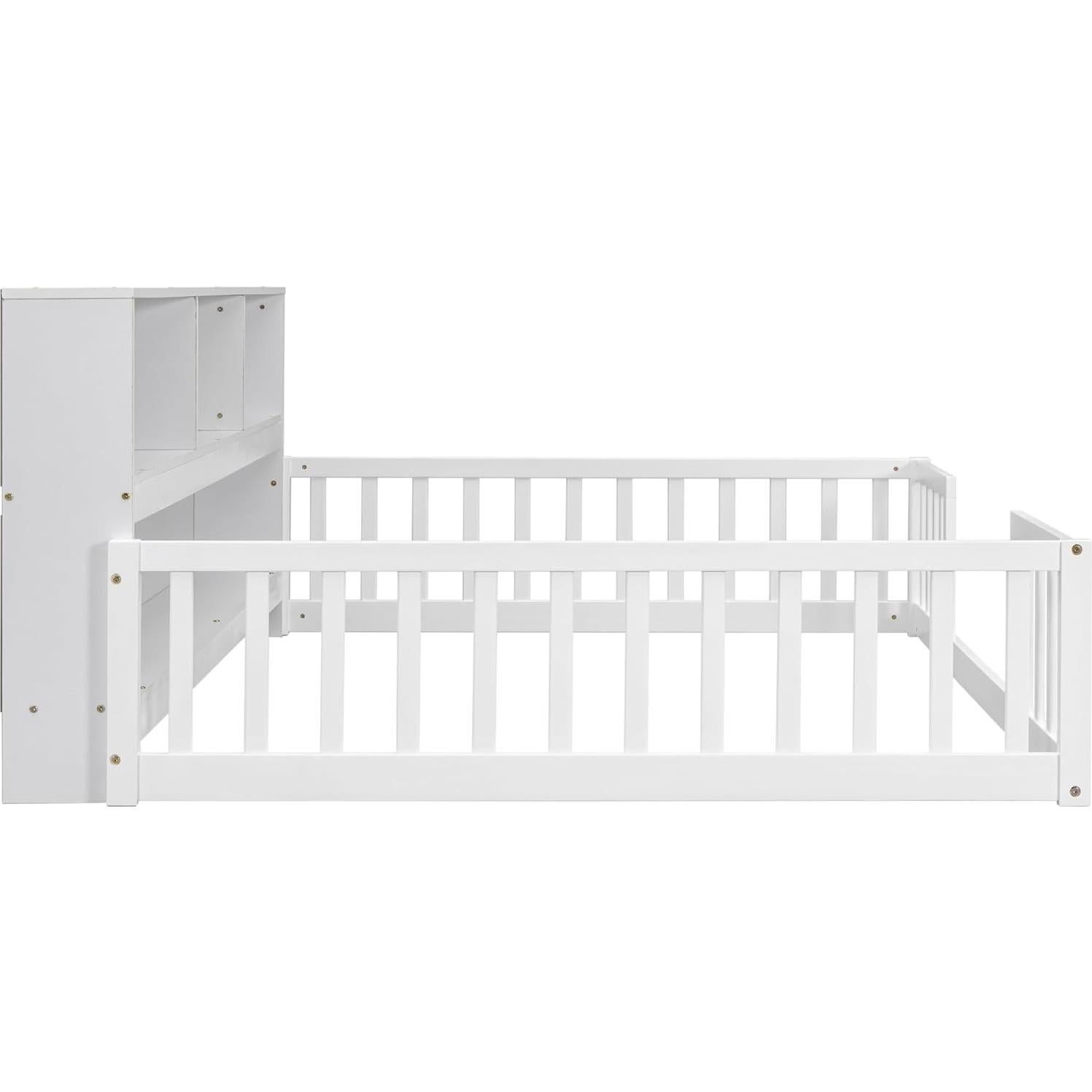 Cama Montessori de Piso Completo Bellemave con Estantería Blanca