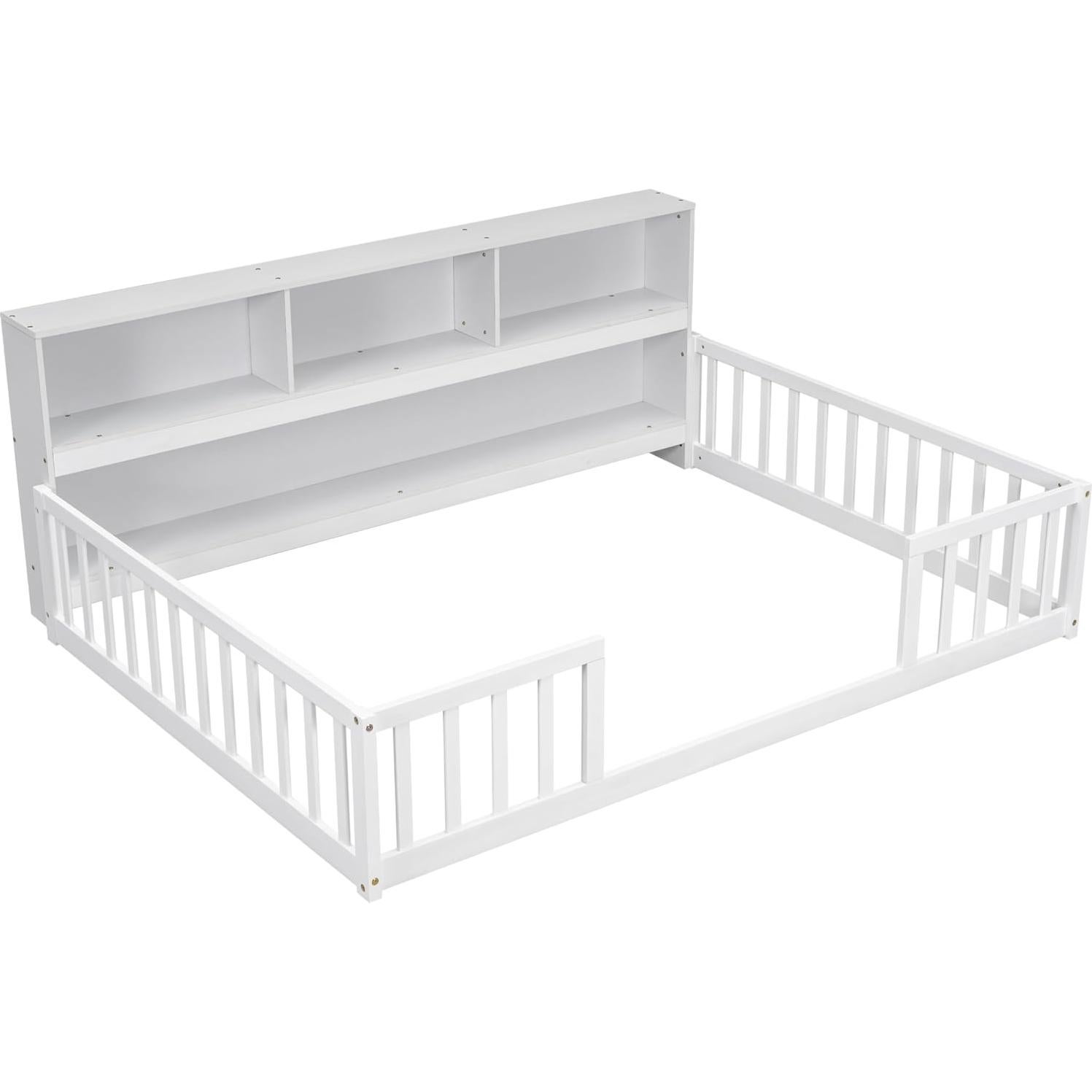 Cama Montessori de Piso Completo Bellemave con Estantería Blanca