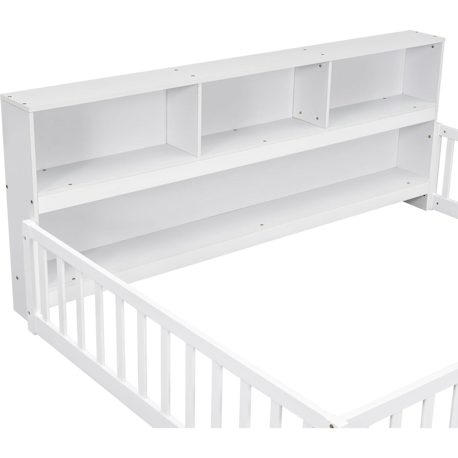Cama Montessori de Piso Completo Bellemave con Estantería Blanca