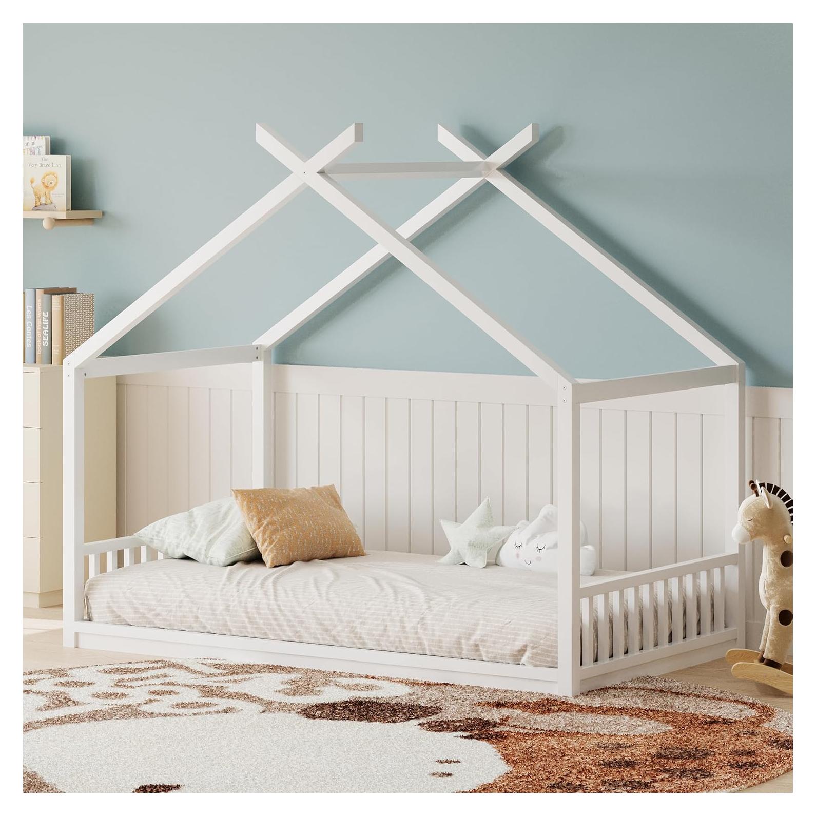 Cama Montessori Twin Bellemave en forma de casa blanca