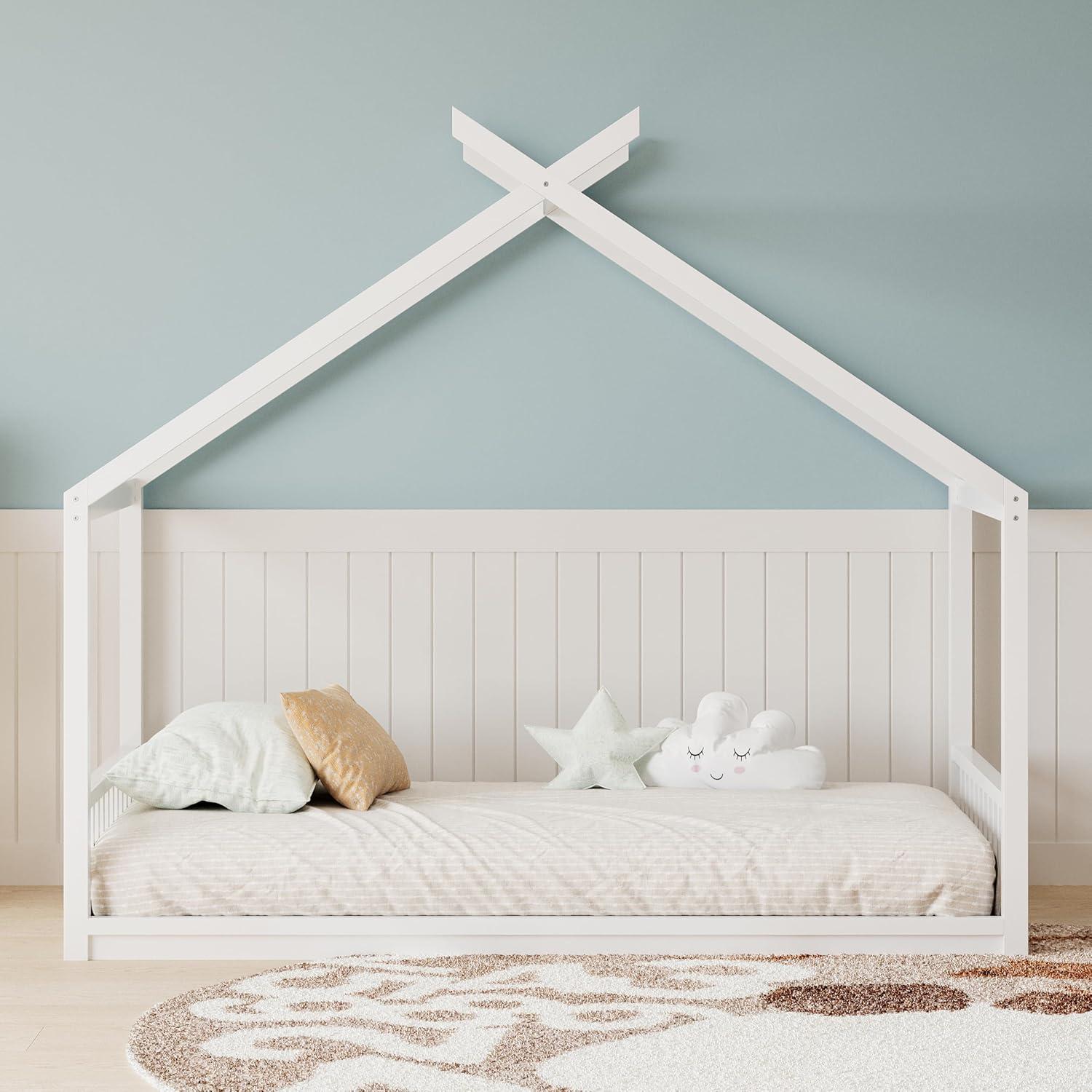 Cama Montessori Twin Bellemave en forma de casa blanca