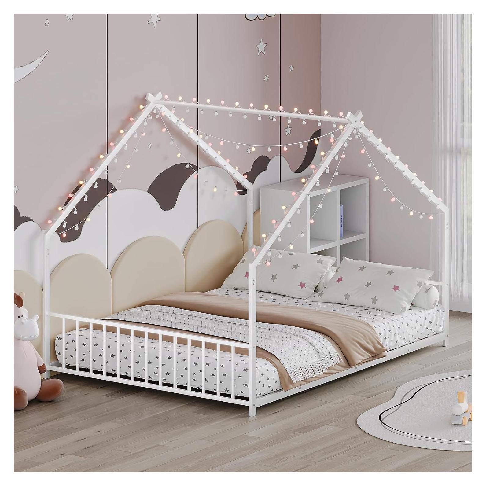 Cama de Piso Completa Bellemave con Listones y Luces LED