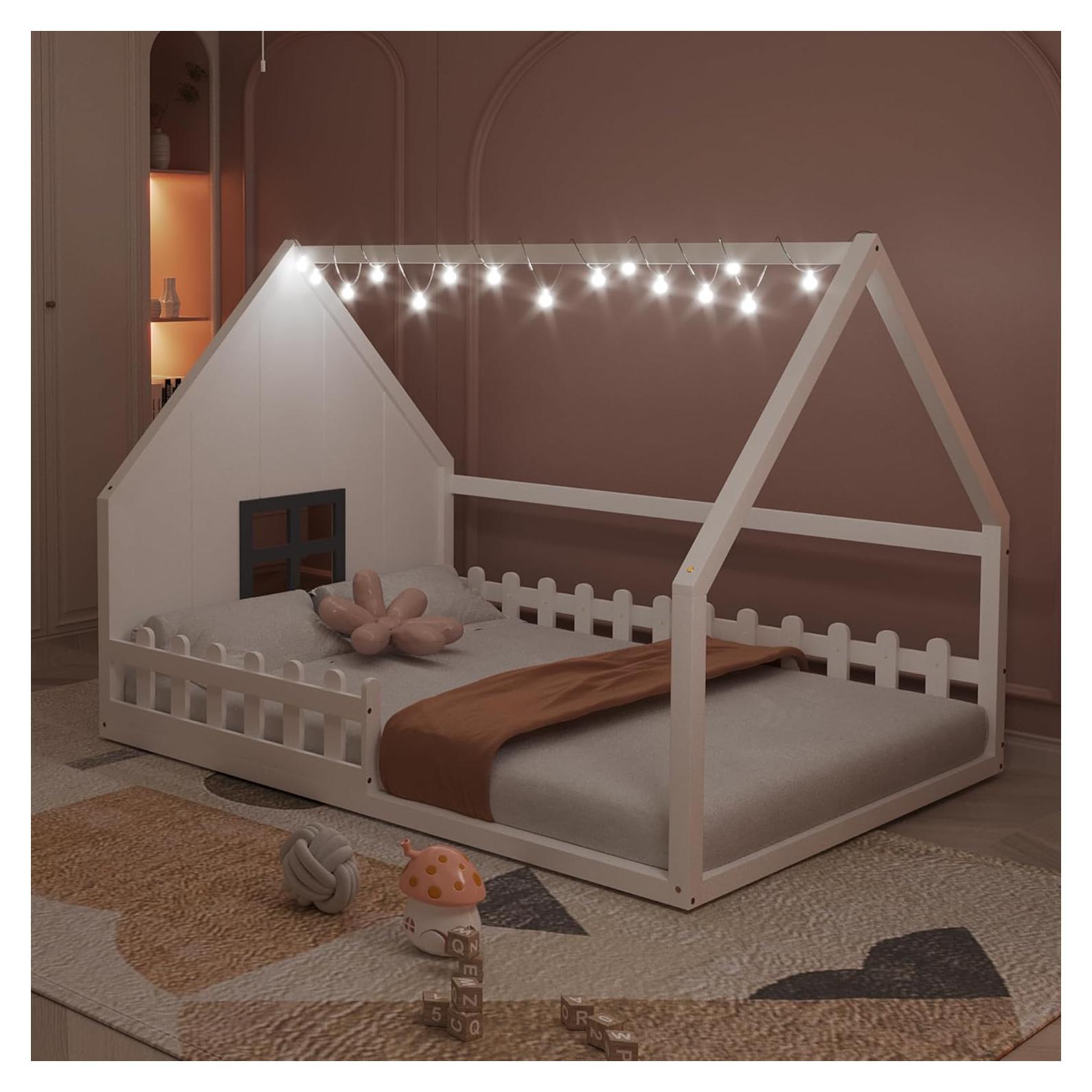 Cama Montessori Completa Bellemave Blanca con Luces LED