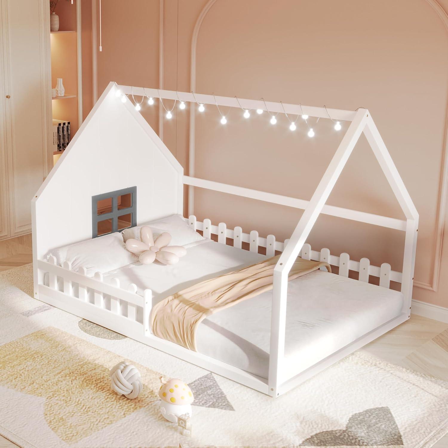 Cama Montessori Completa Bellemave Blanca con Luces LED