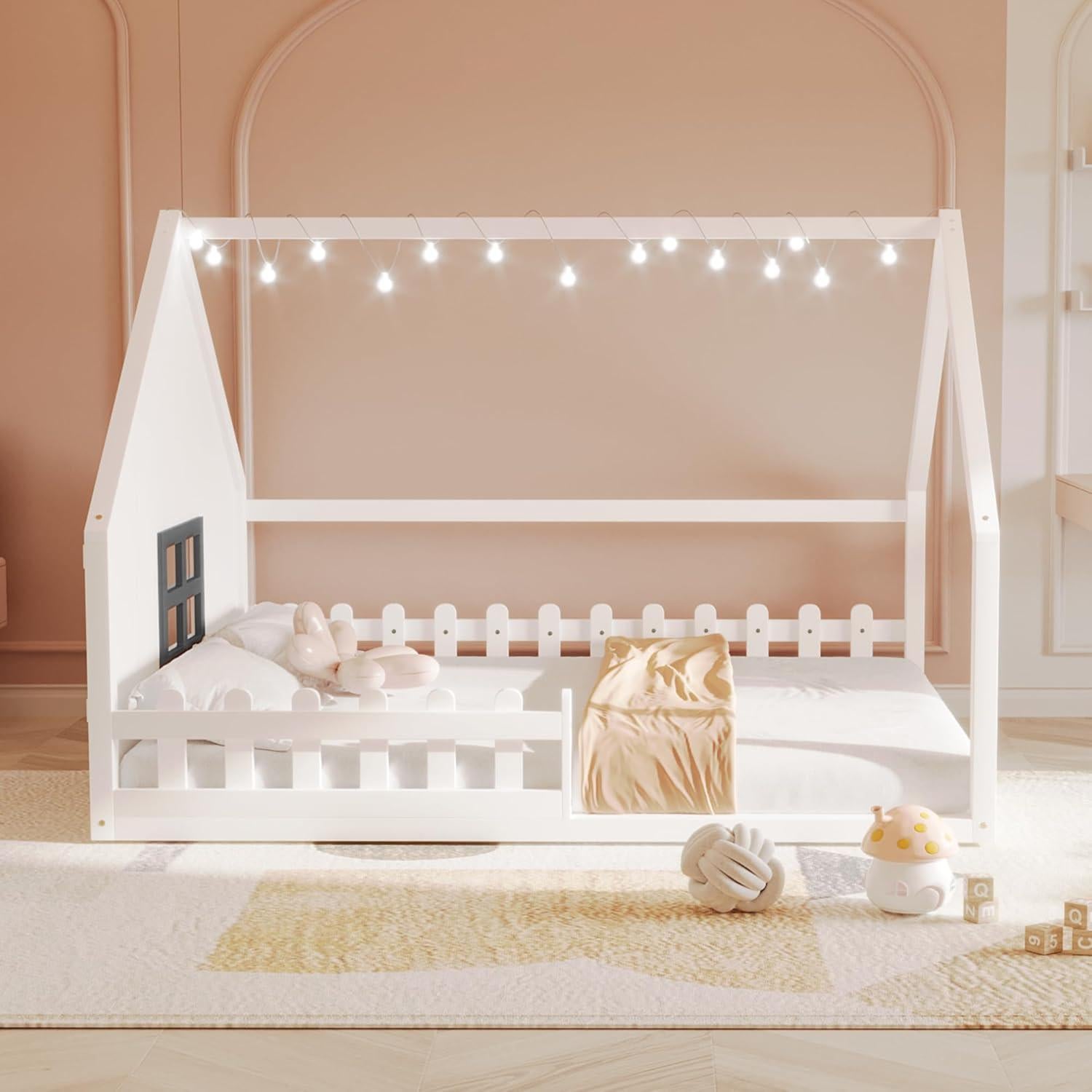Cama Montessori Completa Bellemave Blanca con Luces LED