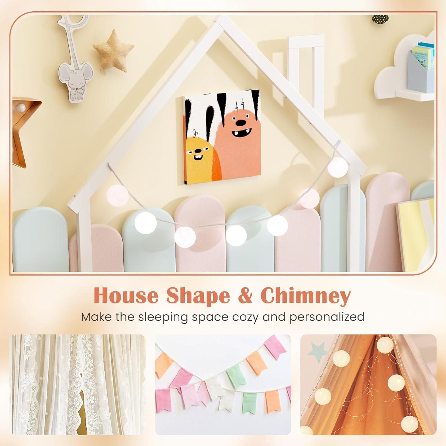 Cama de Piso Twin Giantex Blanca Montessori con Cabecera Chimenea