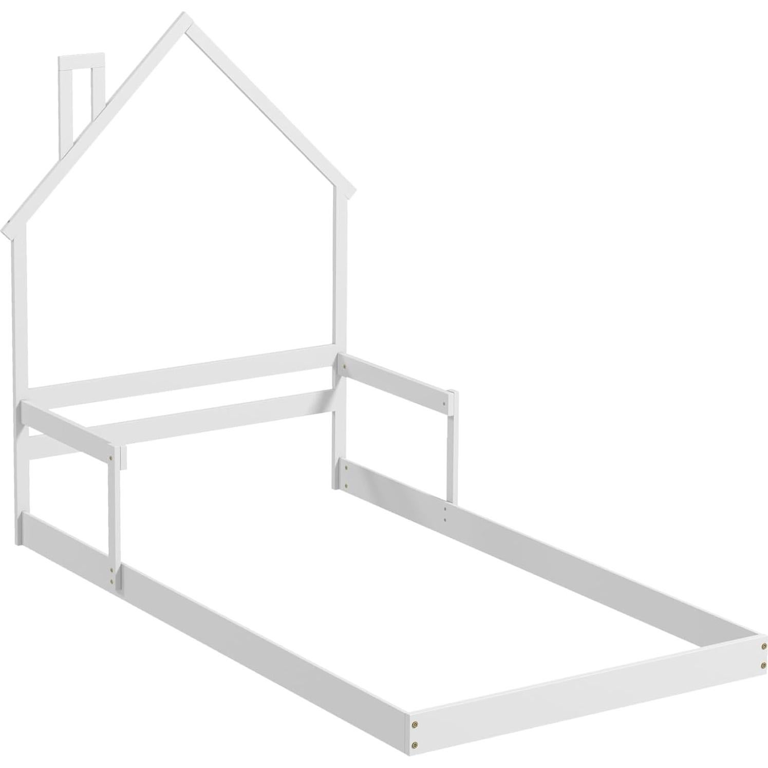 Cama de Piso Twin Giantex Blanca Montessori con Cabecera Chimenea