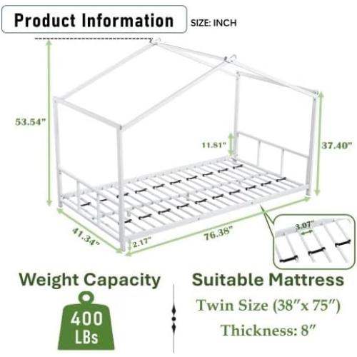 Cama de Piso Twin PVWIIK con Techo y Cabecera Blanca