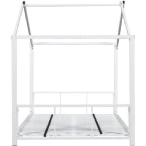 Cama de Piso Twin PVWIIK con Techo y Cabecera Blanca