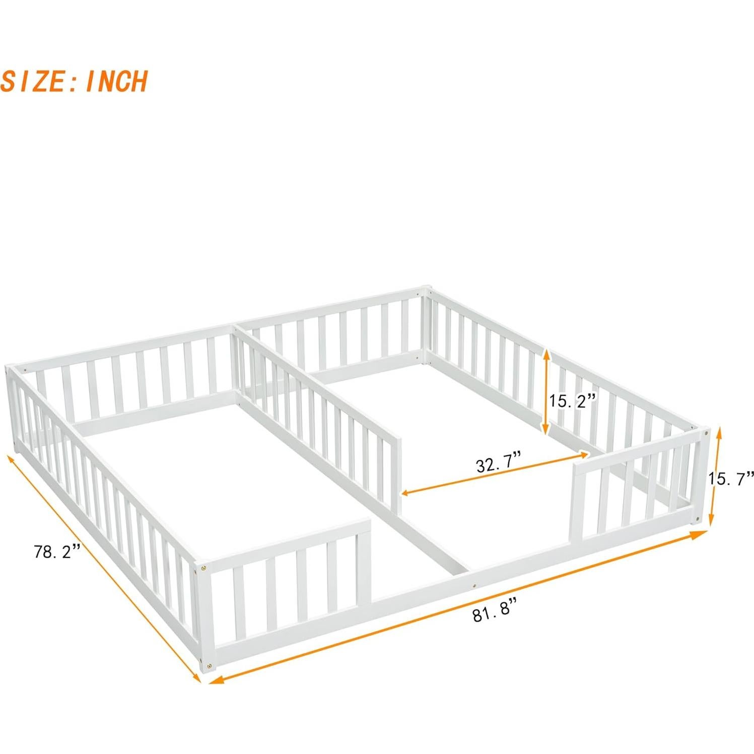 Cama de Piso Twin RuiSiSi de Madera con Barandilla Blanca