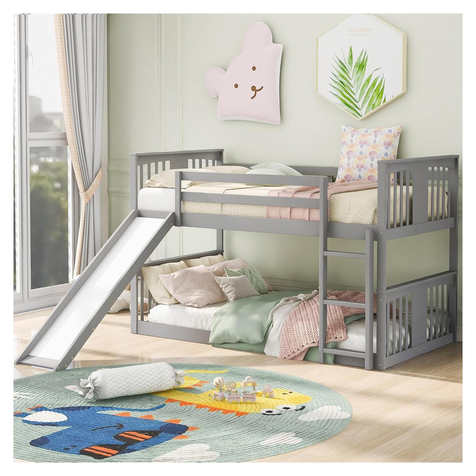 Cama Litera Montessori Doble Bellemave con Tobogán Gris