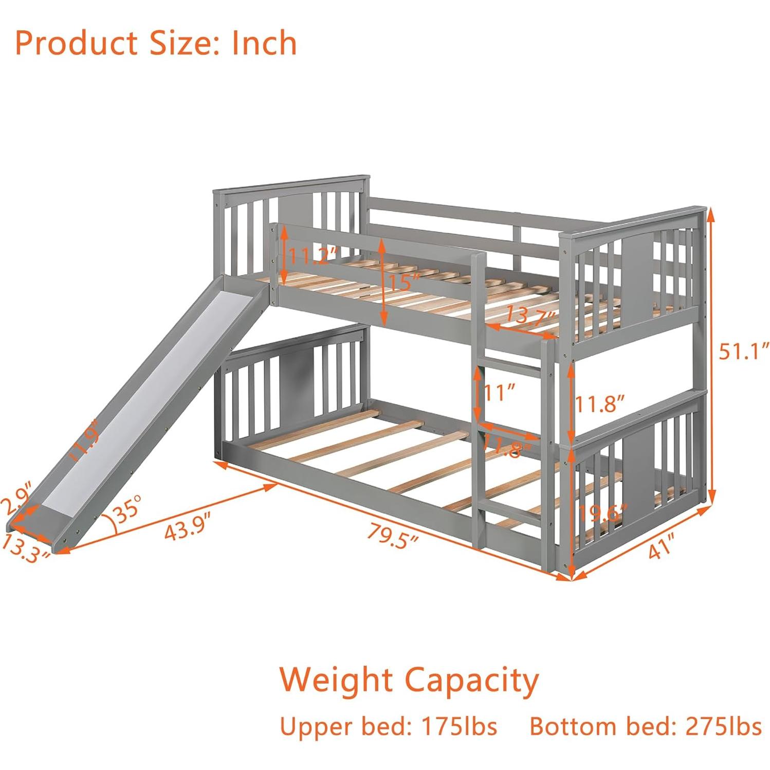 Cama Litera Montessori Doble Bellemave con Tobogán Gris