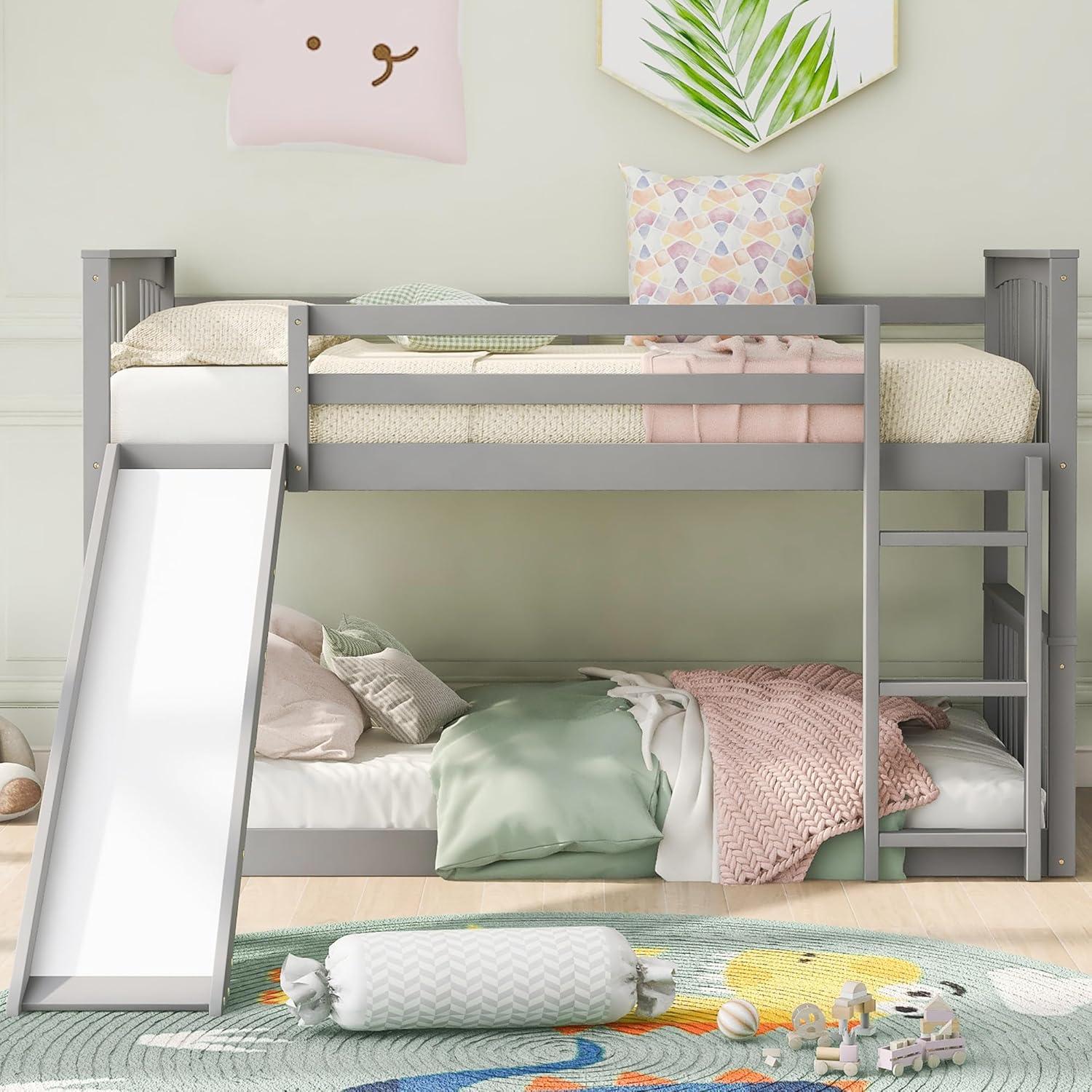 Cama Litera Montessori Doble Bellemave con Tobogán Gris