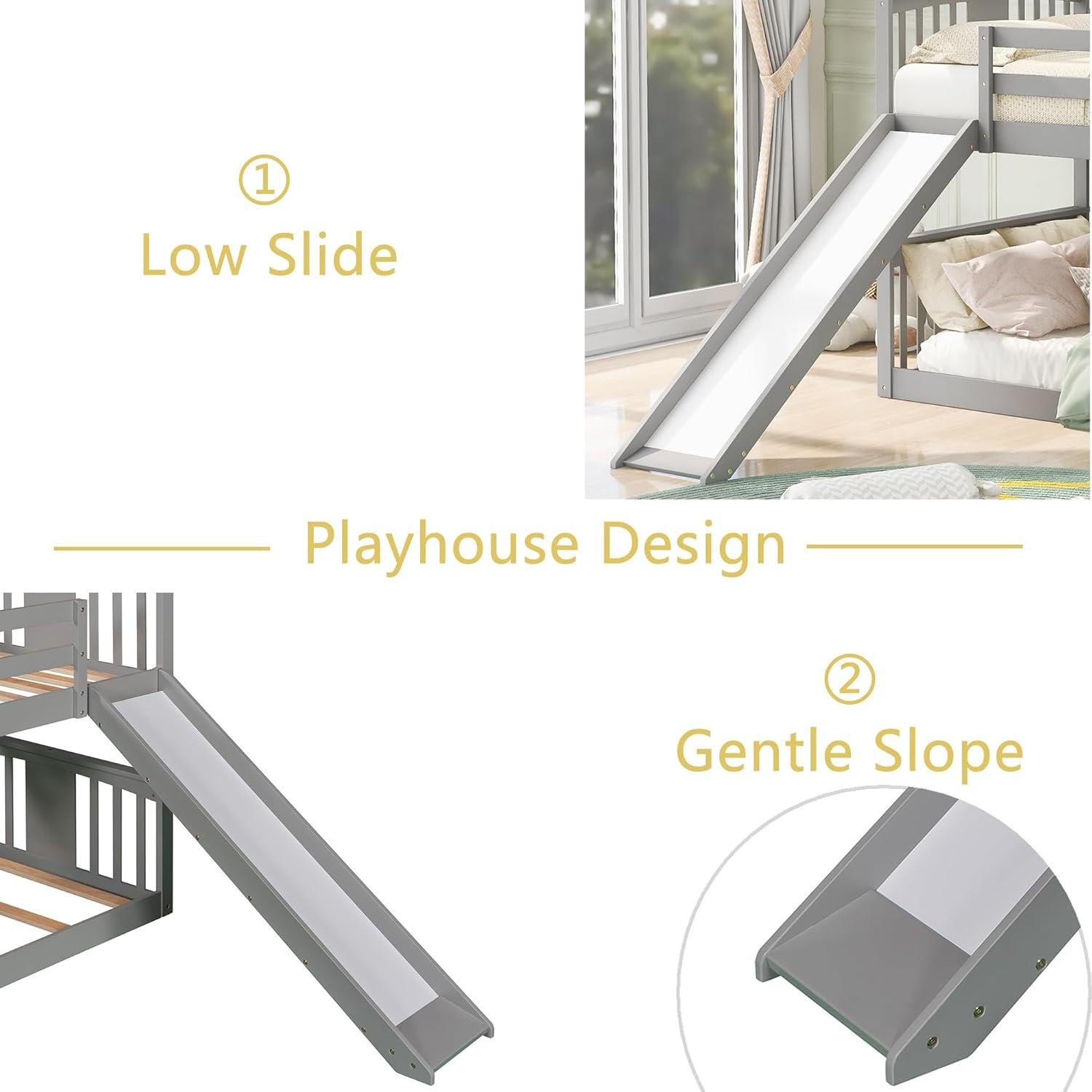 Cama Litera Montessori Doble Bellemave con Tobogán Gris