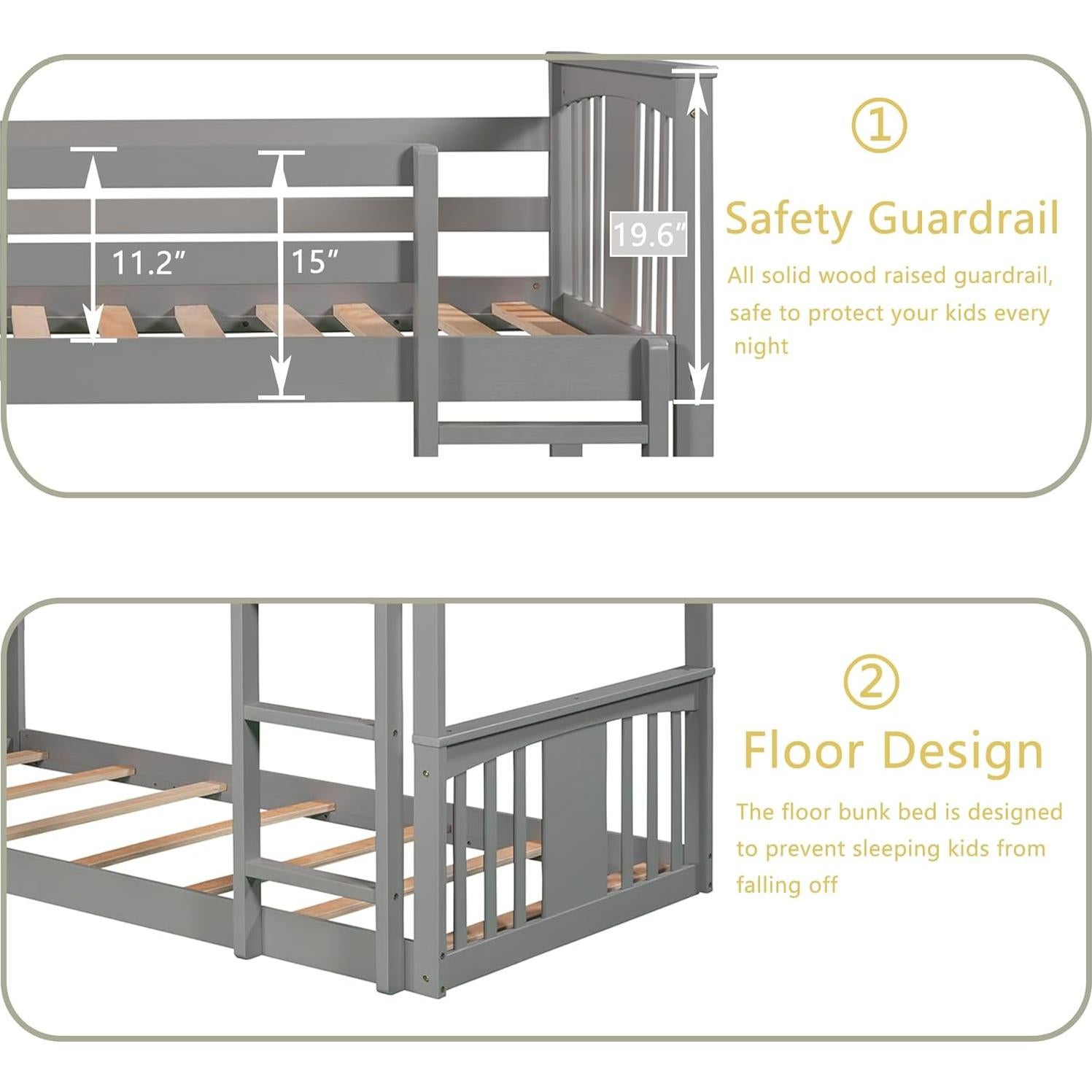 Cama Litera Montessori Doble Bellemave con Tobogán Gris