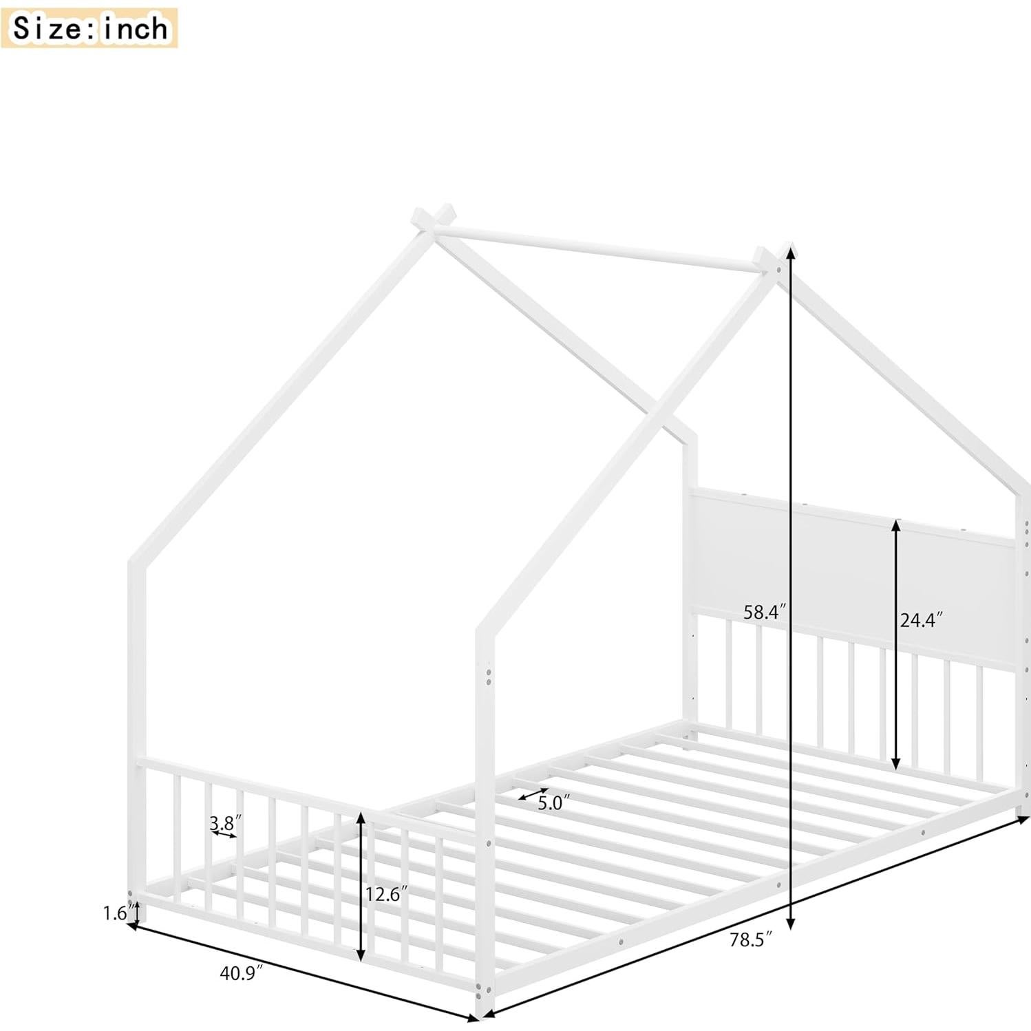 KEIKI Twin Size Montessori Floor Bed with Colorful Lights, Metal House Bed Frame with Slats and Legs for Boy & Girls, No Box Spring Needed (Black)