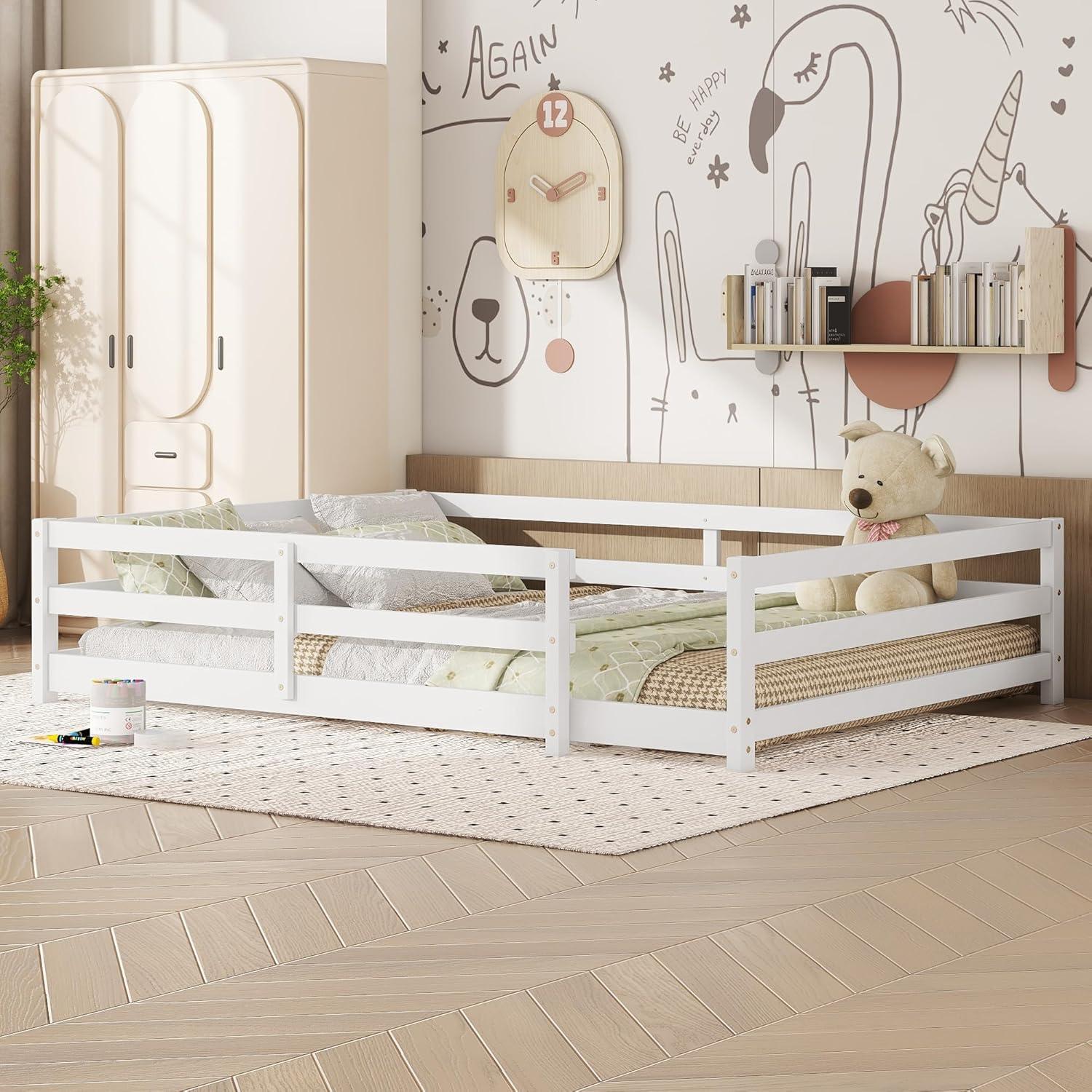 Cama Montessori Completa A ALFRESCOOL Blanca con Barandilla