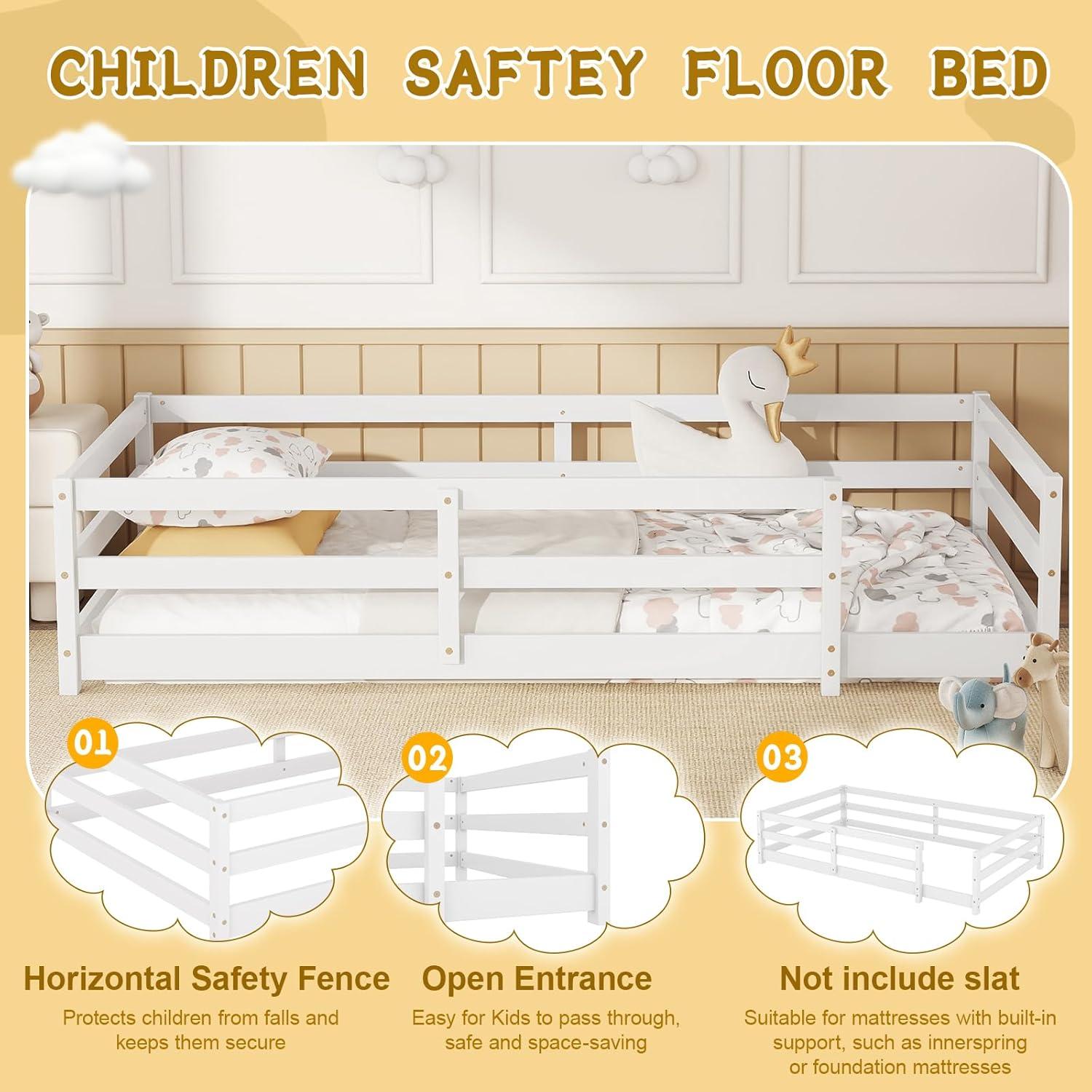 Cama Montessori Completa A ALFRESCOOL Blanca con Barandilla