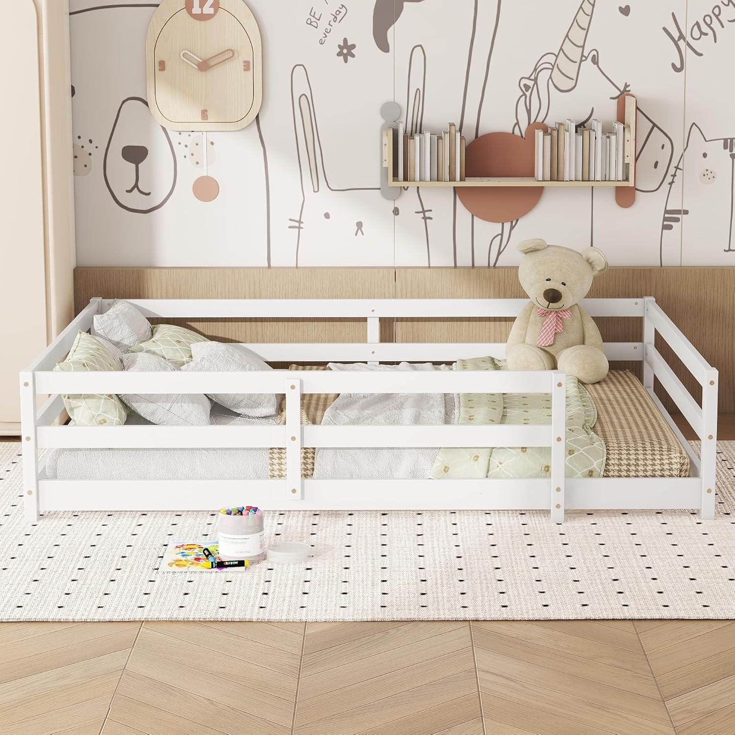 Cama Montessori Completa A ALFRESCOOL Blanca con Barandilla