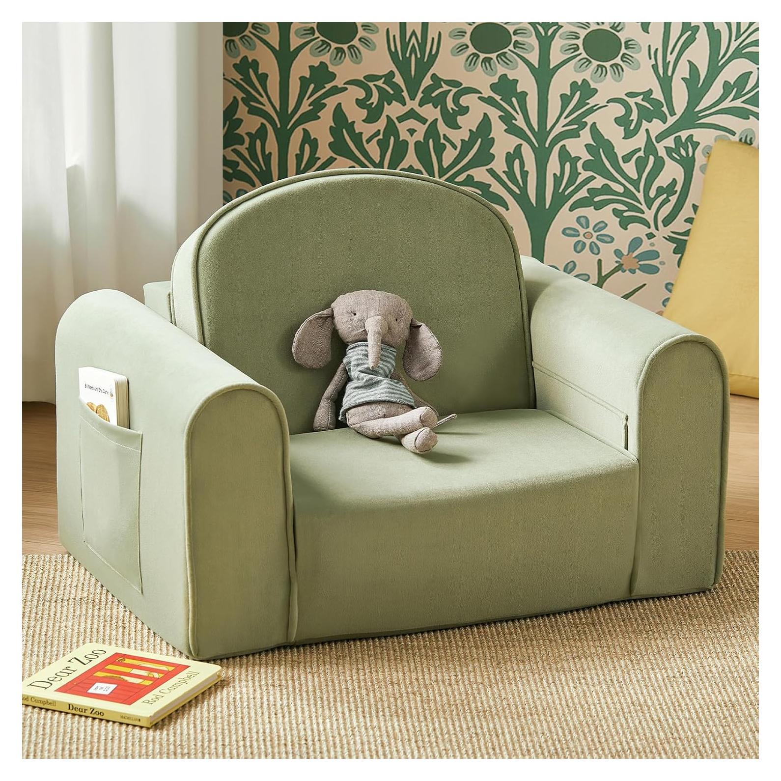 Sofá Plegable 2-en-1 Tiny Land Verde para Niños - Convertible