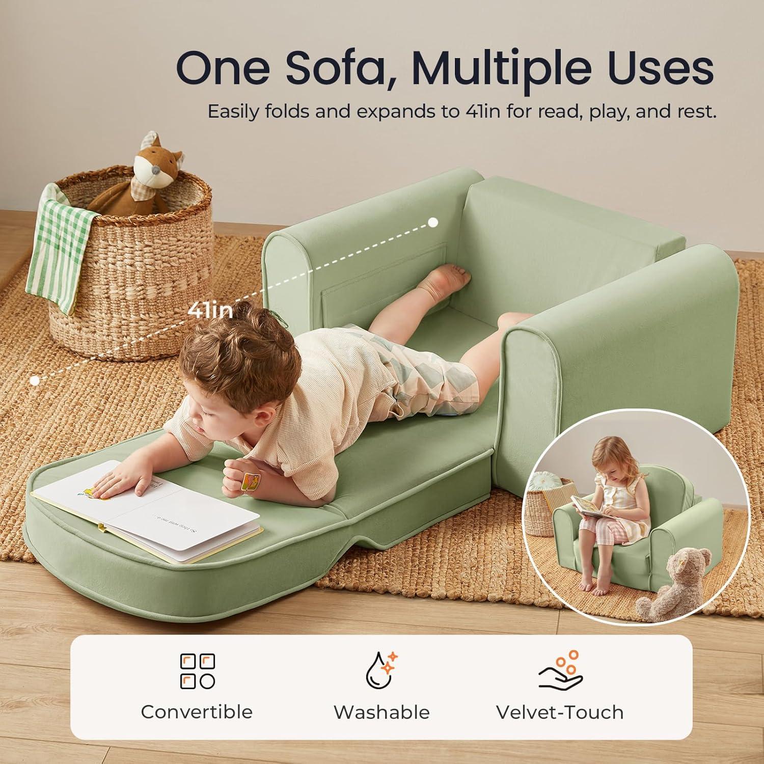 Sofá Plegable 2-en-1 Tiny Land Verde para Niños - Convertible