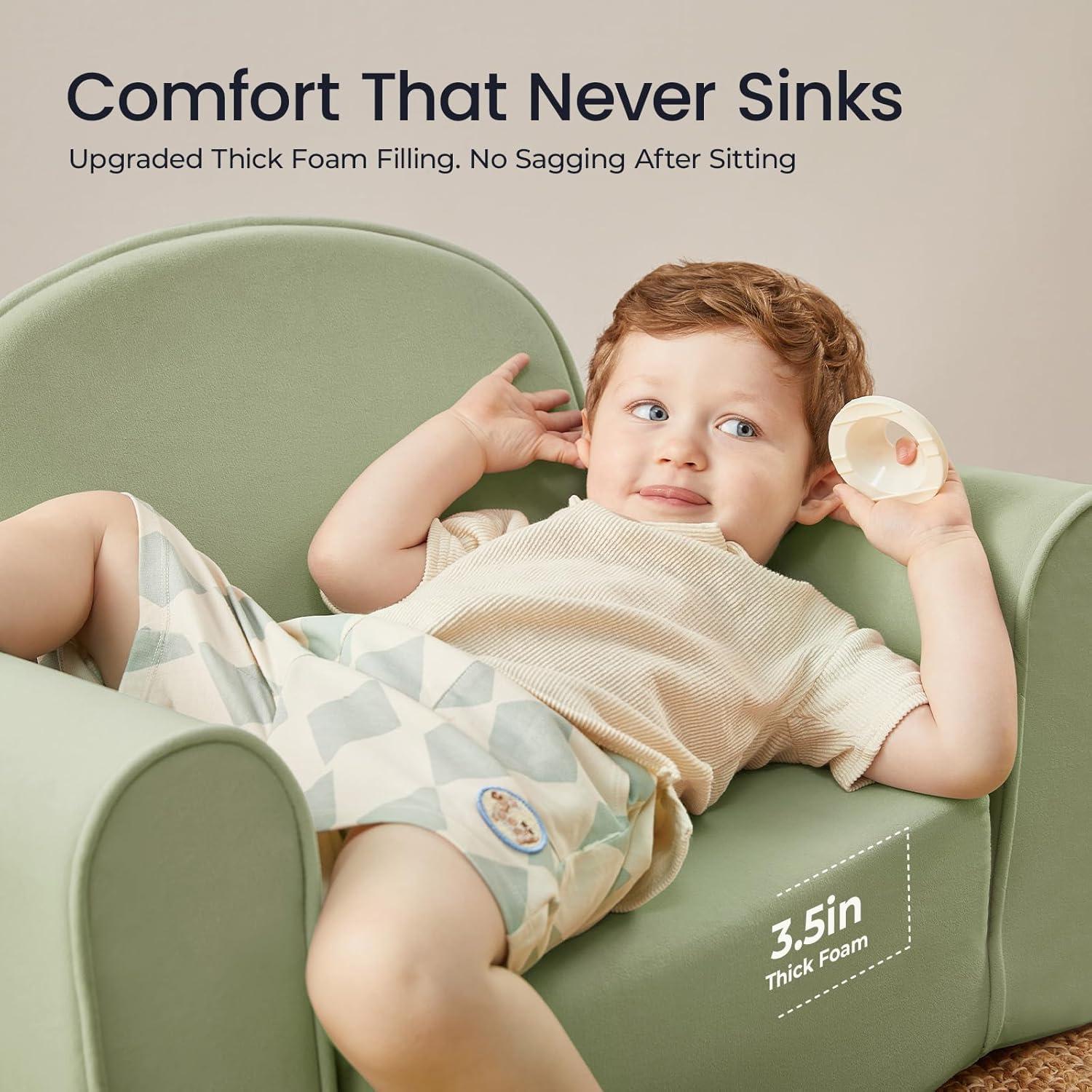 Sofá Plegable 2-en-1 Tiny Land Verde para Niños - Convertible