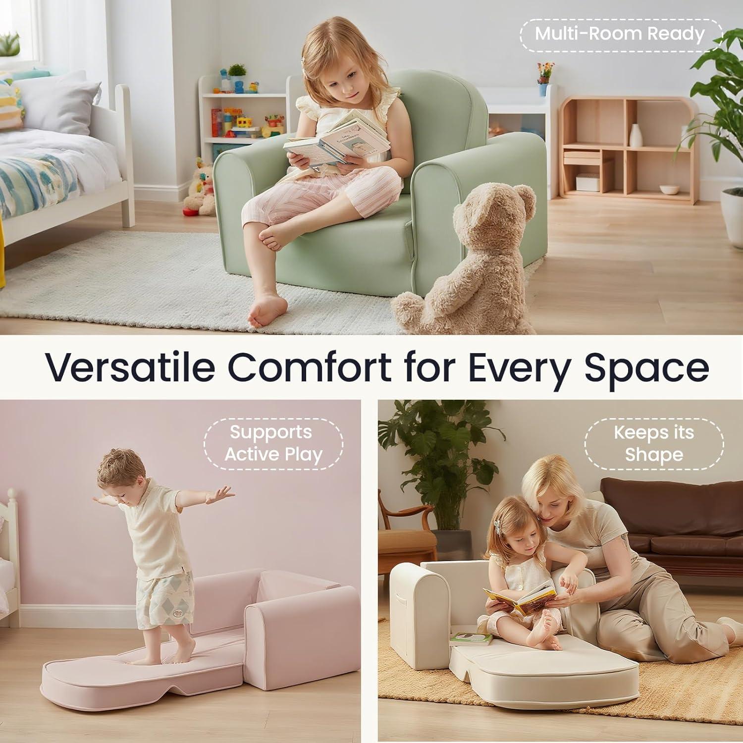 Sofá Plegable 2-en-1 Tiny Land Verde para Niños - Convertible