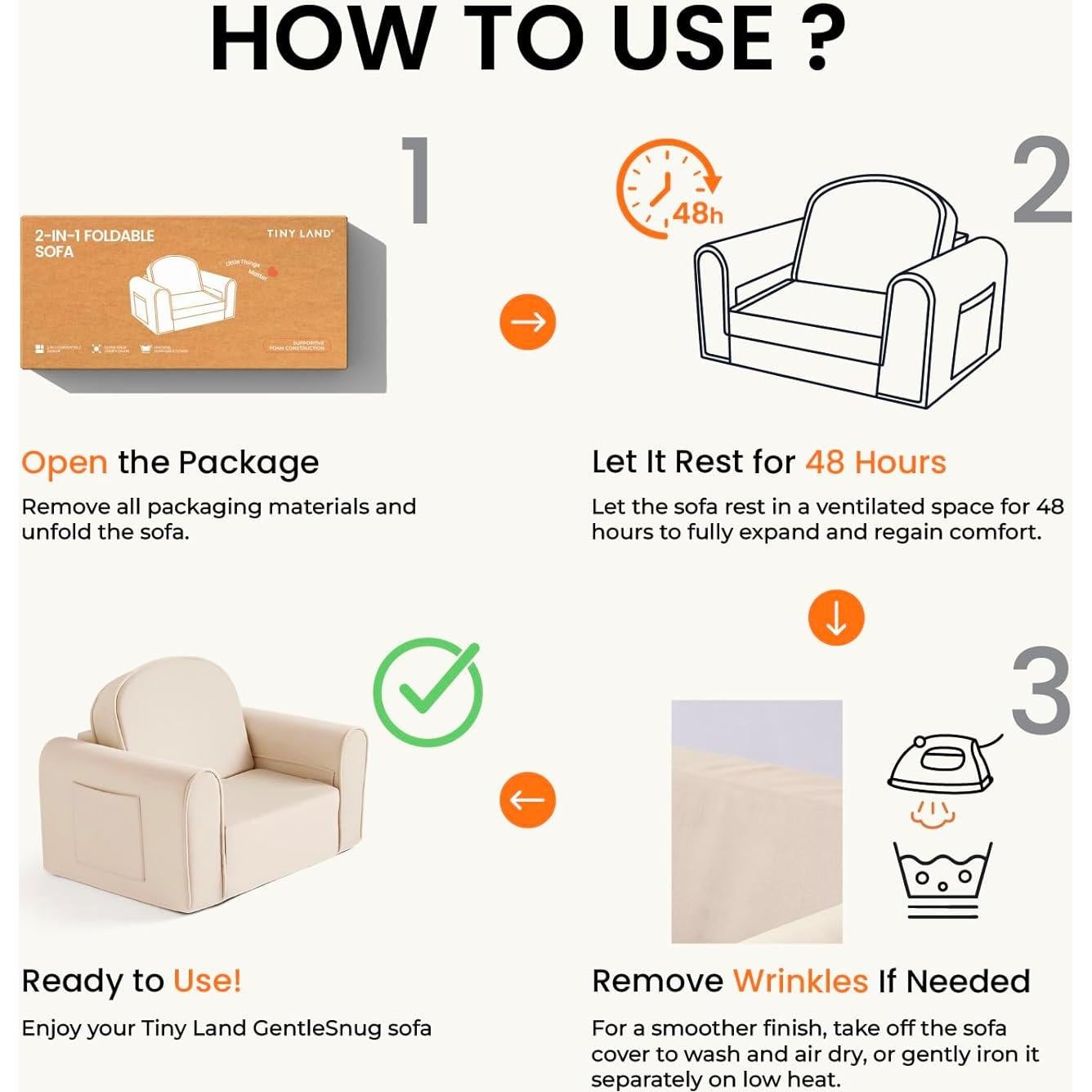 Sofá Plegable 2-en-1 Tiny Land Verde para Niños - Convertible