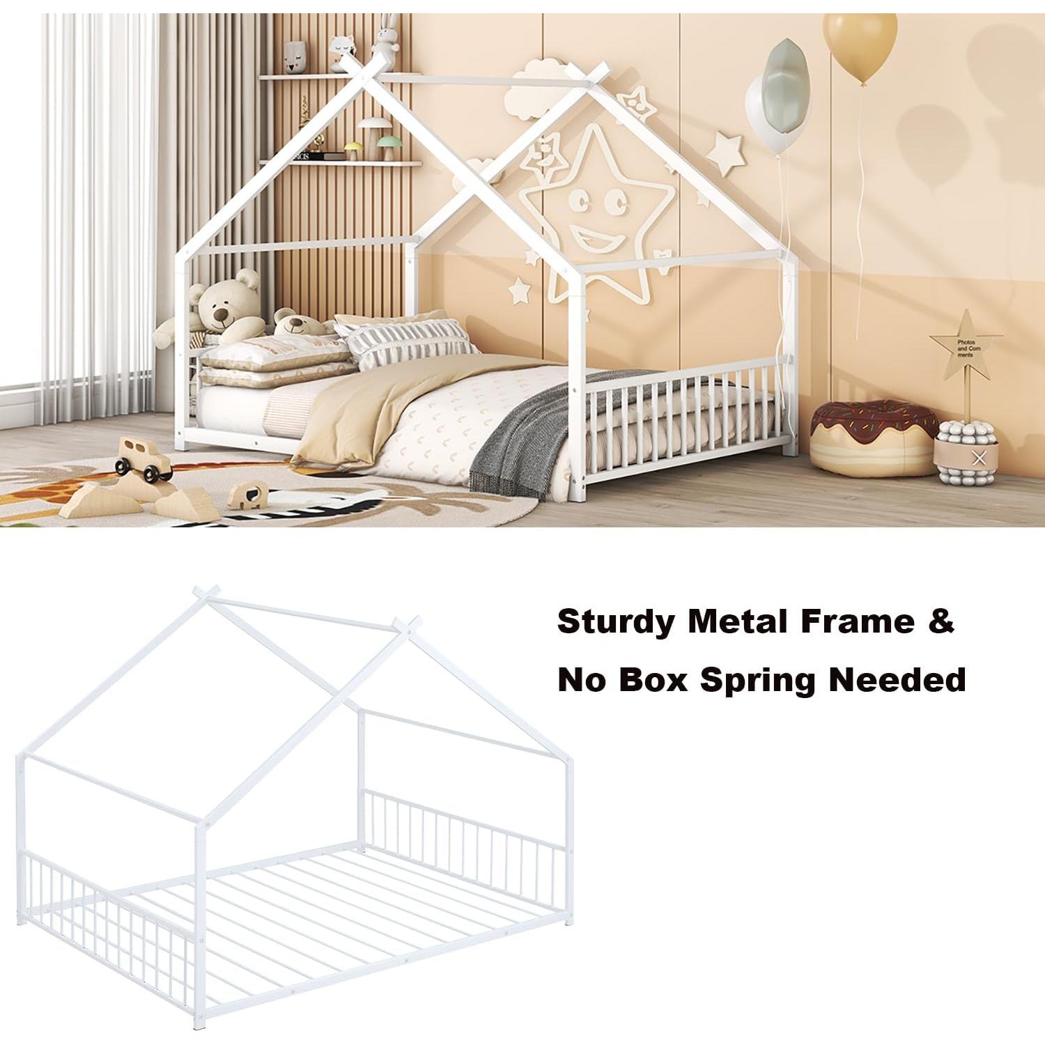 Cama Montessori Zentrava Blanca Completa con Techo y Cabecera