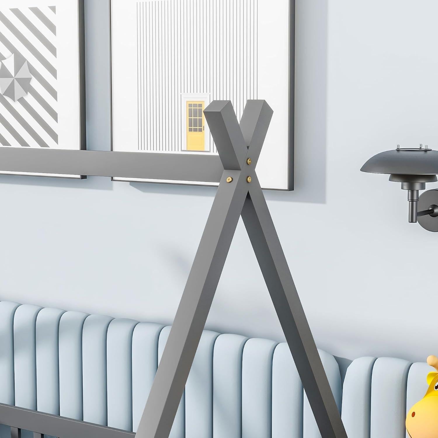 Cama de Piso Twin Bellemave Montessori con Cerca Gris