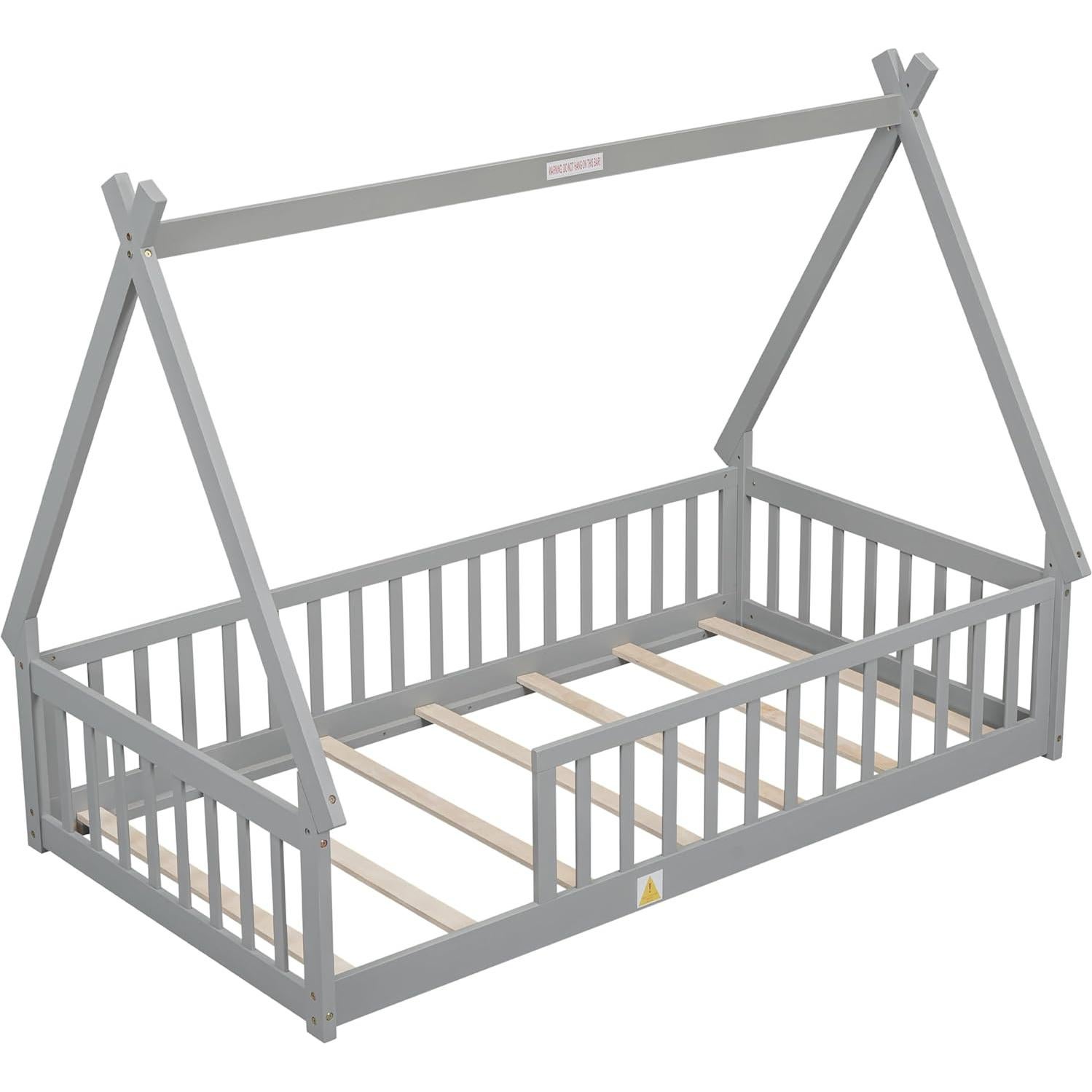 Cama de Piso Twin Bellemave Montessori con Cerca Gris