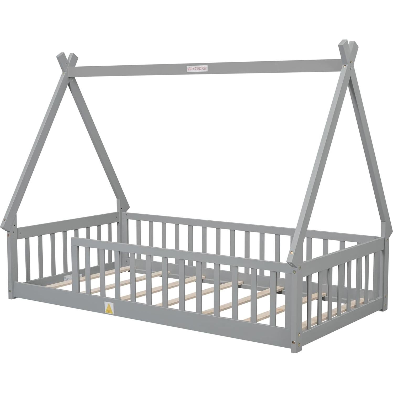 Cama de Piso Twin Bellemave Montessori con Cerca Gris