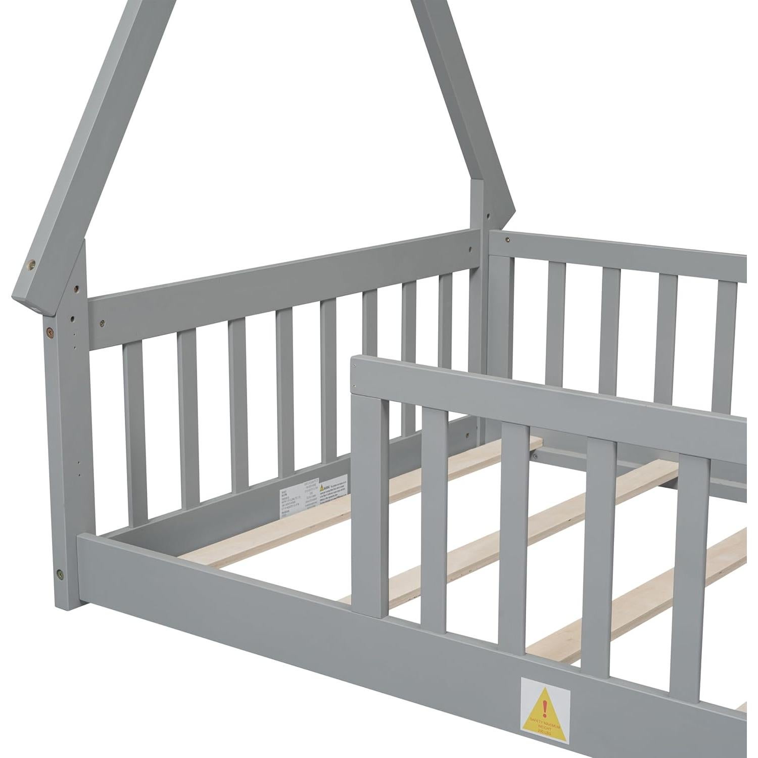 Cama de Piso Twin Bellemave Montessori con Cerca Gris