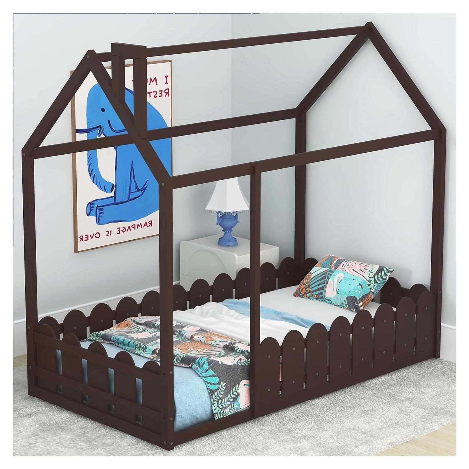 Cama de Piso Twin Bellemave Espresso con Cerca y Puerta