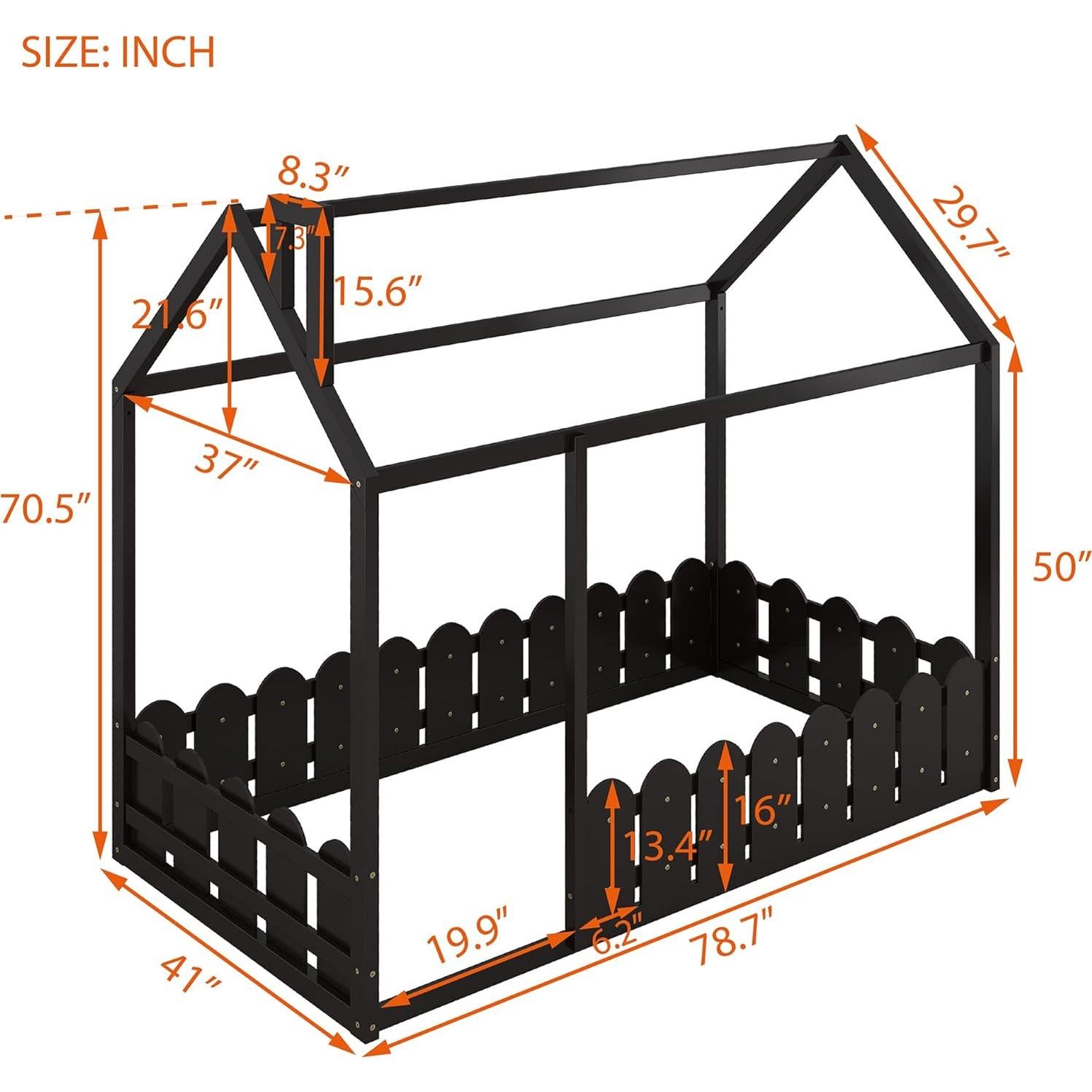 Cama de Piso Twin Bellemave Espresso con Cerca y Puerta