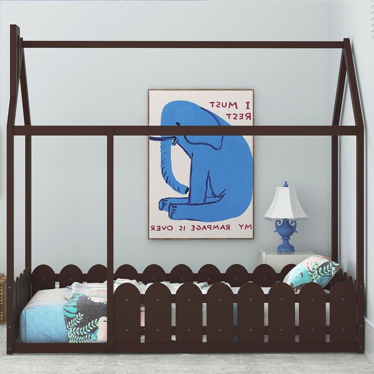 Cama de Piso Twin Bellemave Espresso con Cerca y Puerta