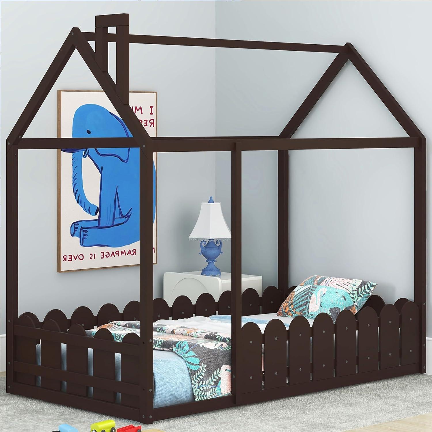 Cama de Piso Twin Bellemave Espresso con Cerca y Puerta