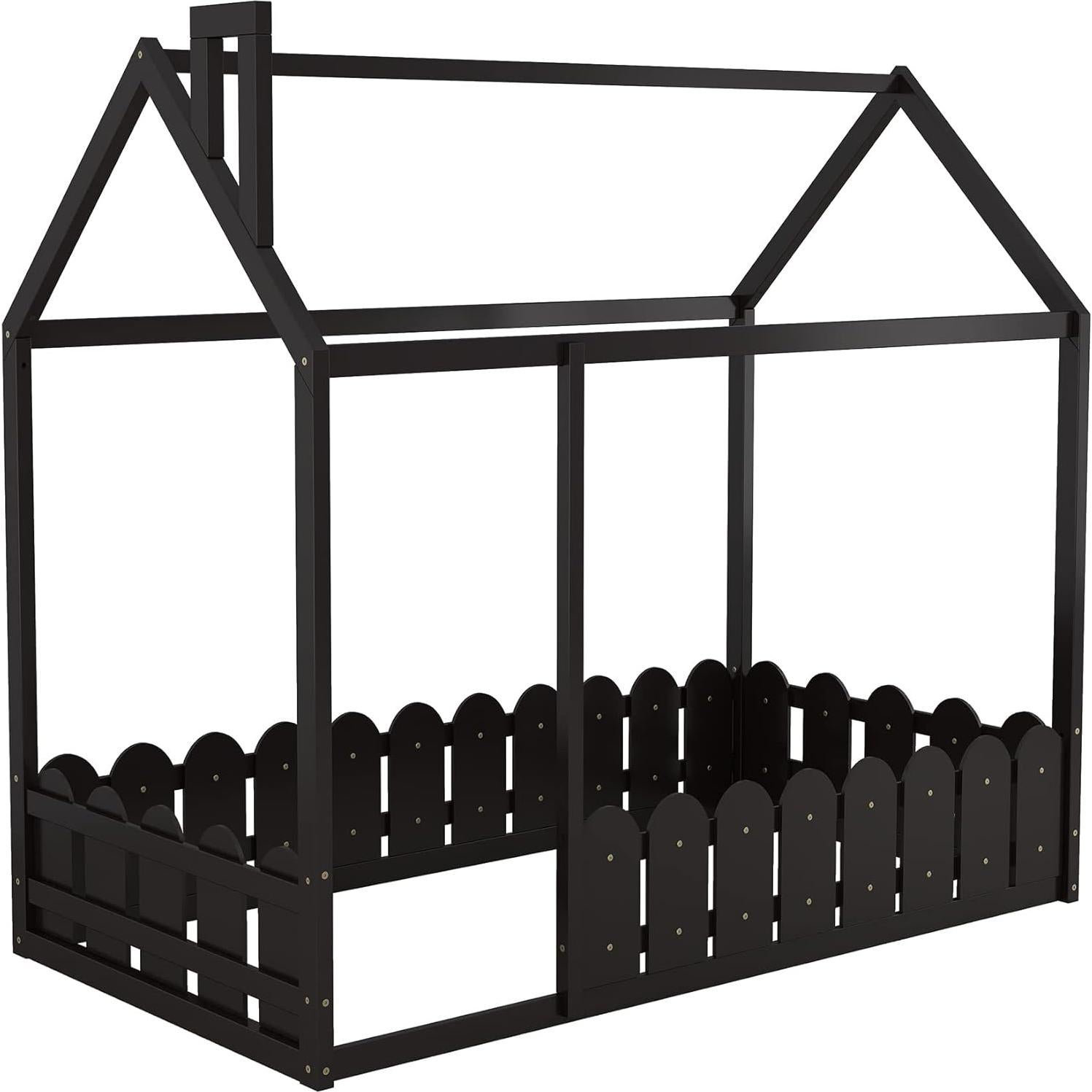 Cama de Piso Twin Bellemave Espresso con Cerca y Puerta