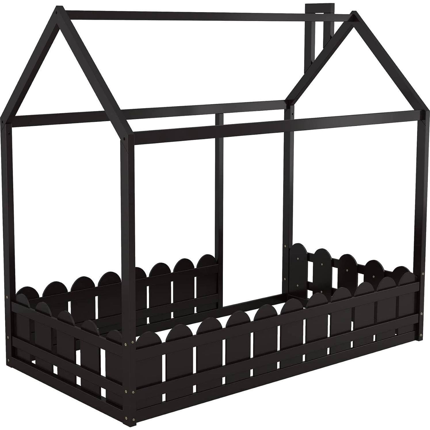 Cama de Piso Twin Bellemave Espresso con Cerca y Puerta