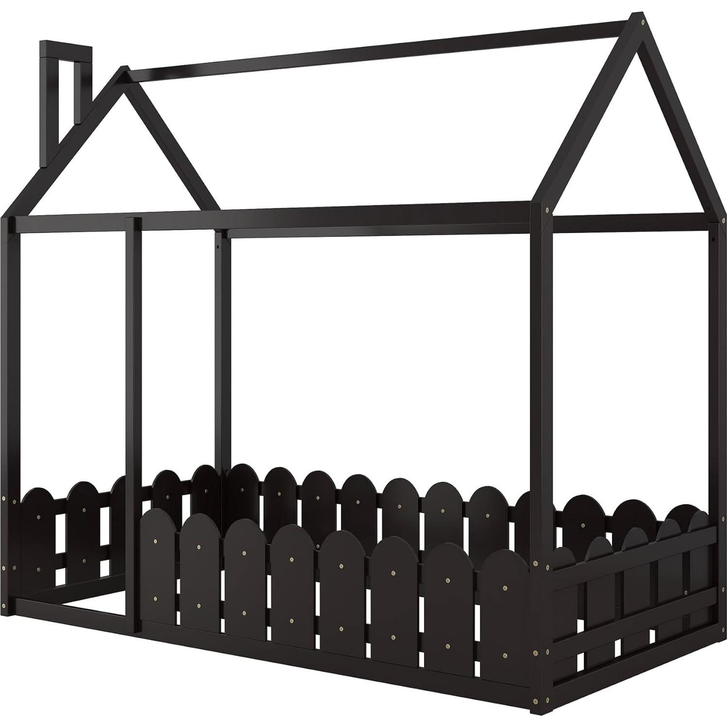 Cama de Piso Twin Bellemave Espresso con Cerca y Puerta