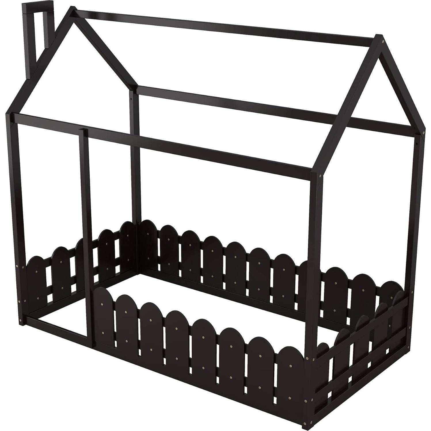 Cama de Piso Twin Bellemave Espresso con Cerca y Puerta