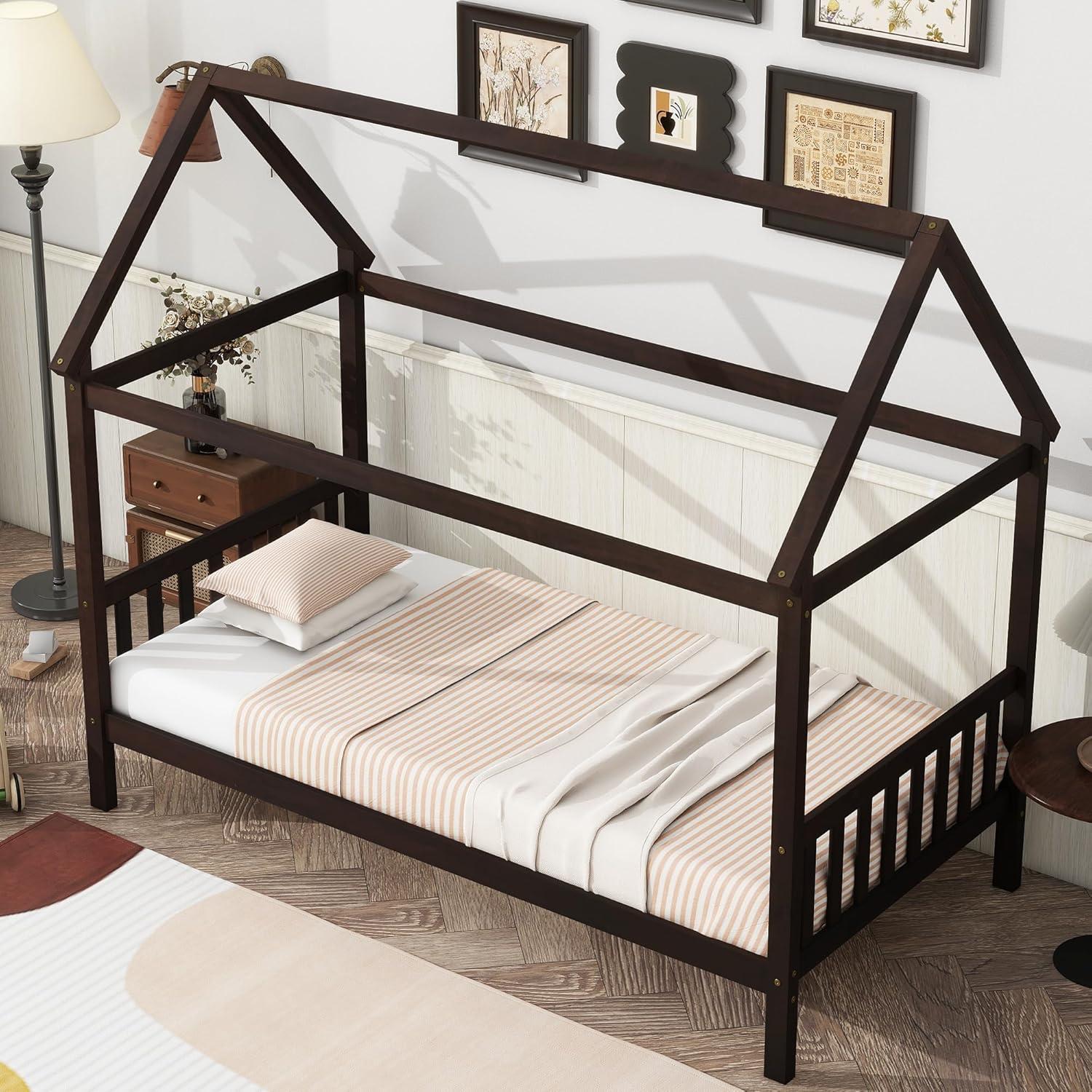 Cama Casa Twin Bellemave para Niños de Madera Espresso