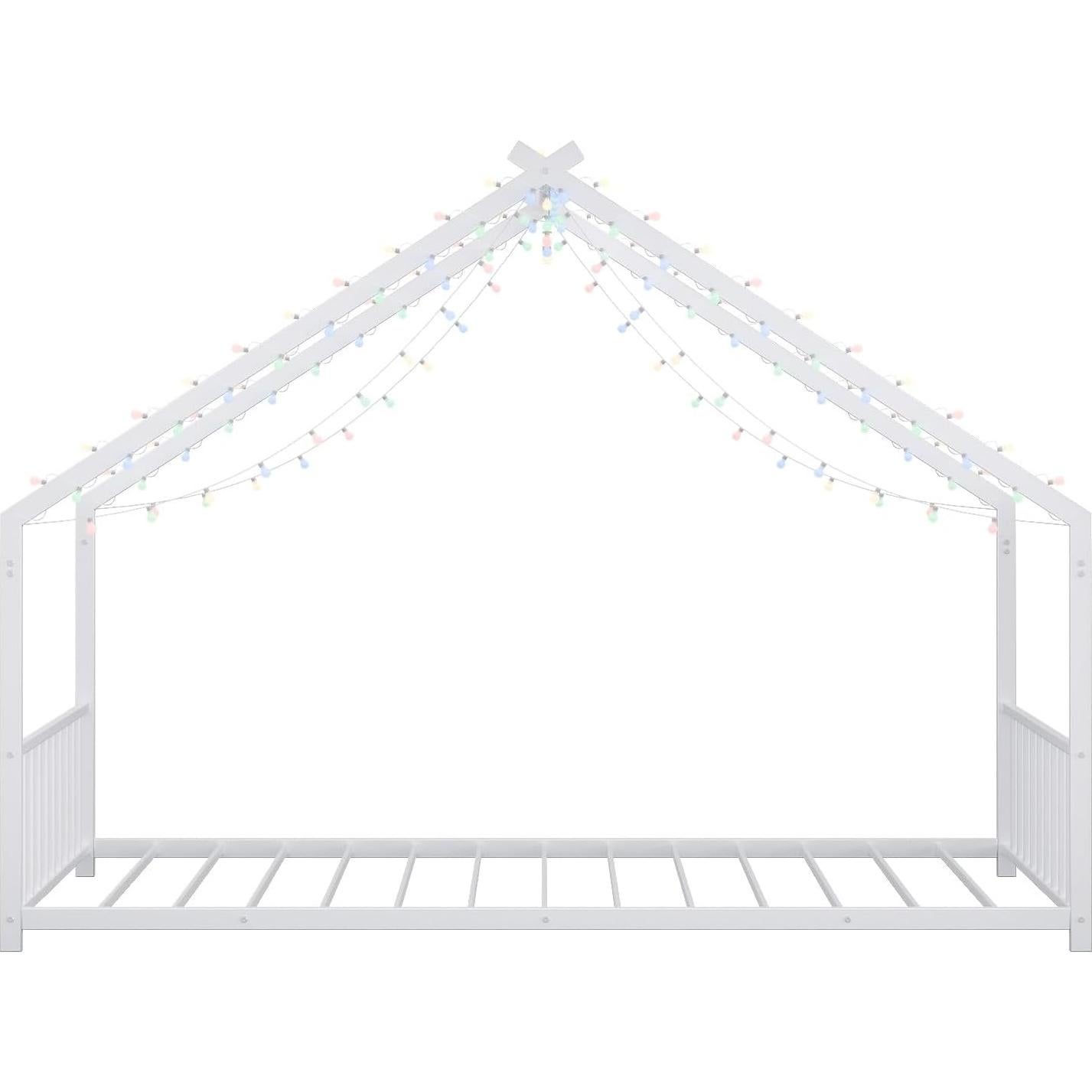 Cama de Piso Twin Zyerch con Luz LED y Techo para Niños