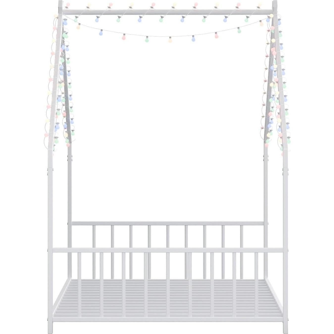 Cama de Piso Twin Zyerch con Luz LED y Techo para Niños