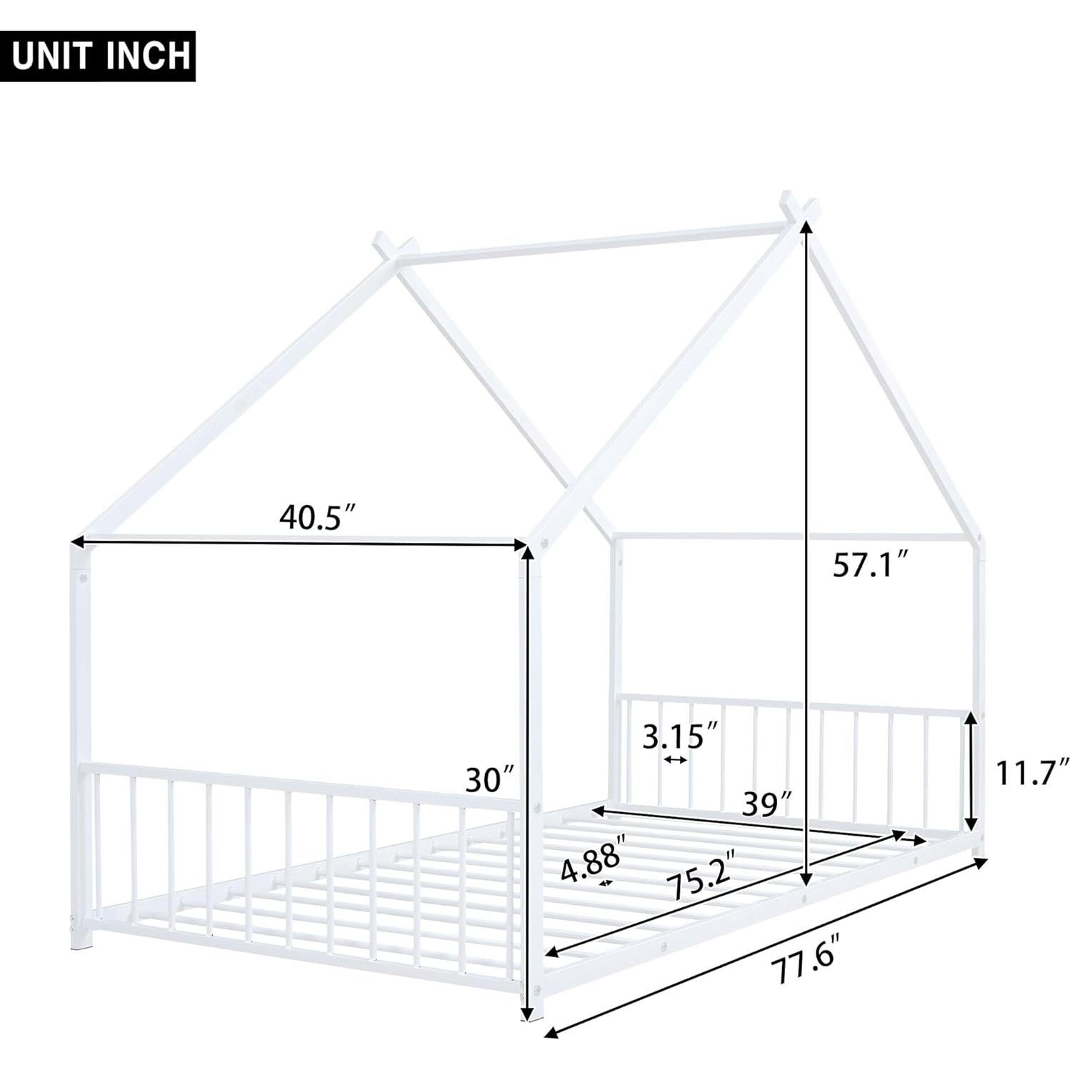 Cama Casa Twin Jintop de Metal con Techo y Listones, Blanca