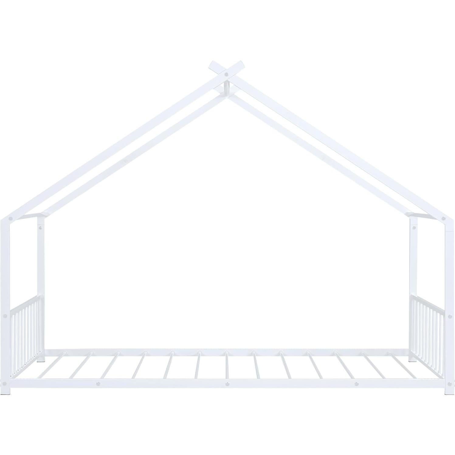 Cama Casa Twin Jintop de Metal con Techo y Listones, Blanca