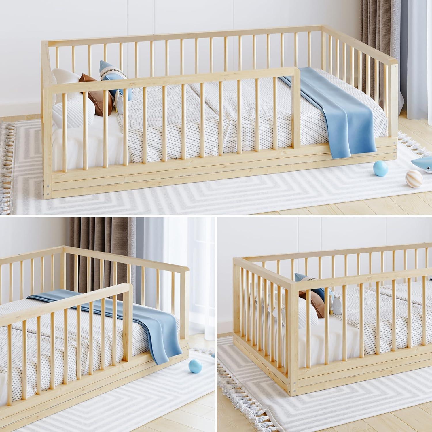 Cama Montessori de Pino Sólido Natural para Niños - Alsk-Cuna