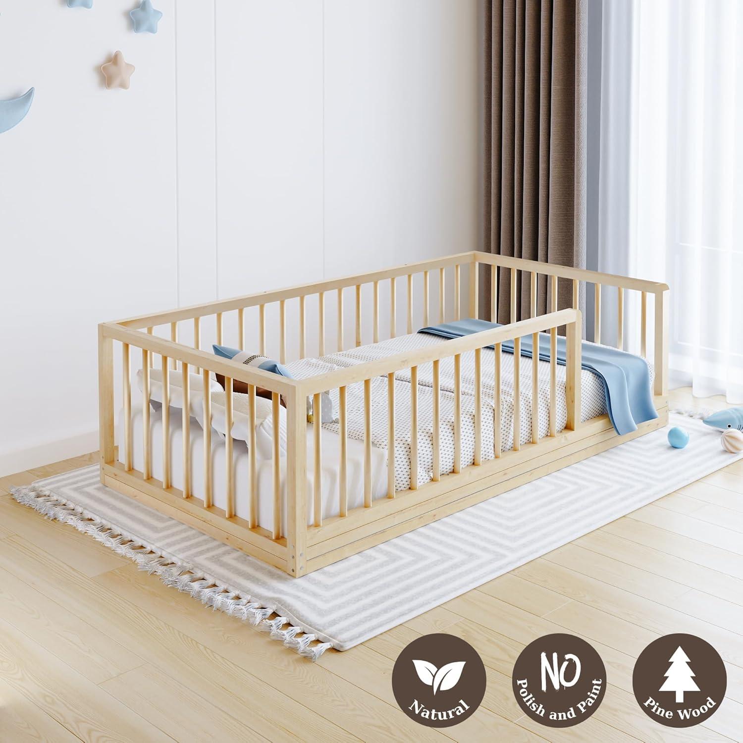 Cama Montessori de Pino Sólido Natural para Niños - Alsk-Cuna